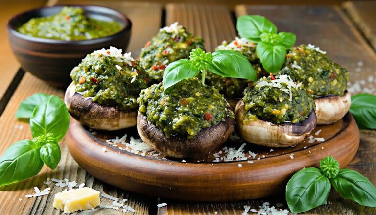 basil pesto stuffed mushrooms