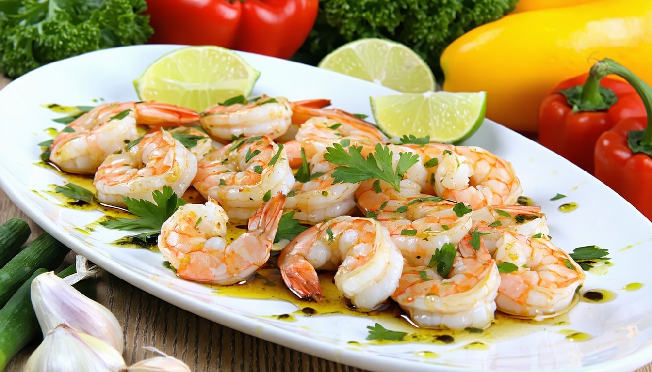 shrimp marinated in lime juice and dijon mustard