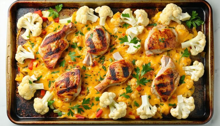 keto sheet pan chicken and loaded cauliflower