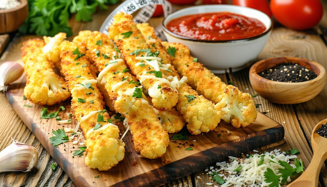 low carb cheesy cauliflower breadsticks
