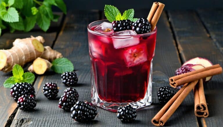 blackberry iced tea with cinnamon and ginger