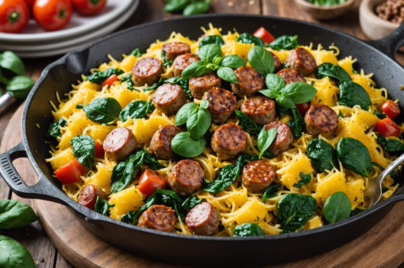 Paleo Diet Recipes for Sausage And Spinach Spaghetti Squash Skillet