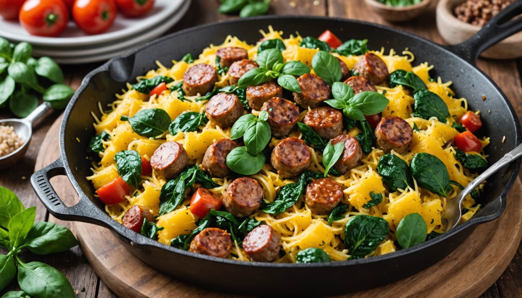 sausage and spinach spaghetti squash skillet