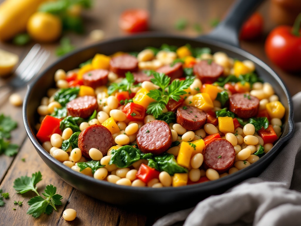 High-Protein Diet Recipe for White Bean & Smoked Sausage Skillet