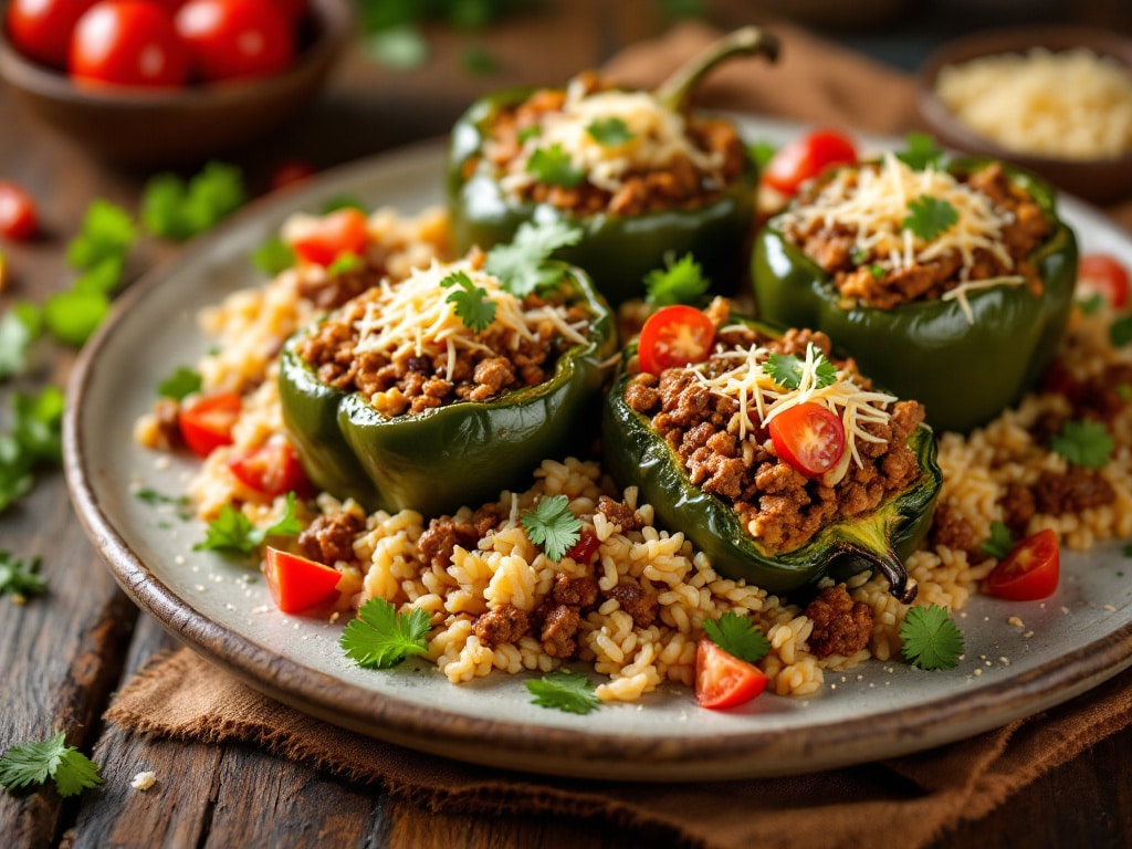beef & rice stuffed poblano peppers