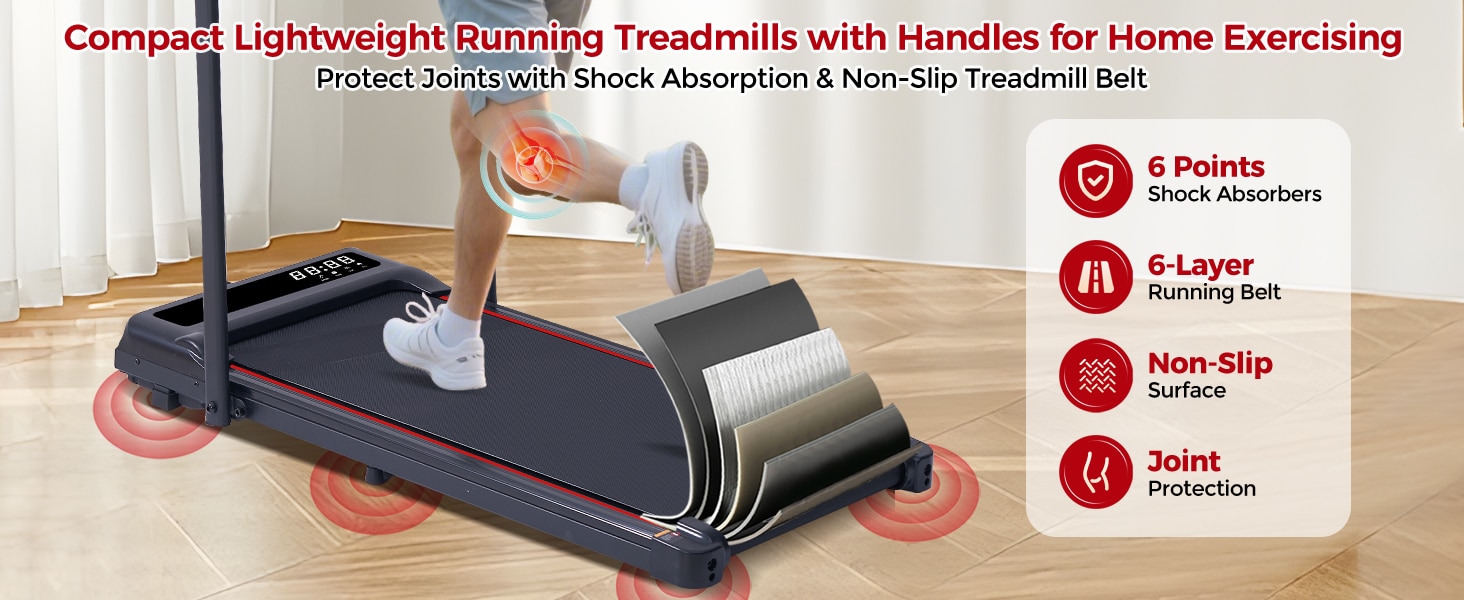 SUOUER Compact Walking Pad Treadmill with Handle Bar