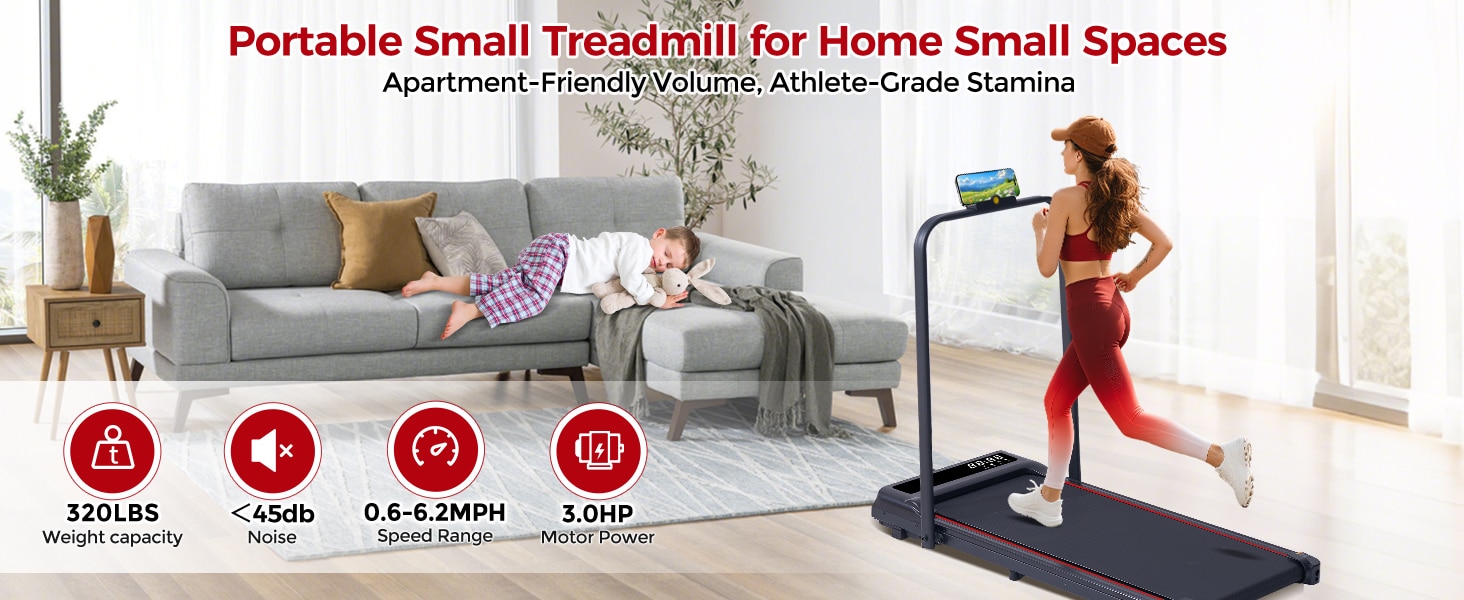 SUOUER Compact Walking Pad Treadmill with Handle Bar