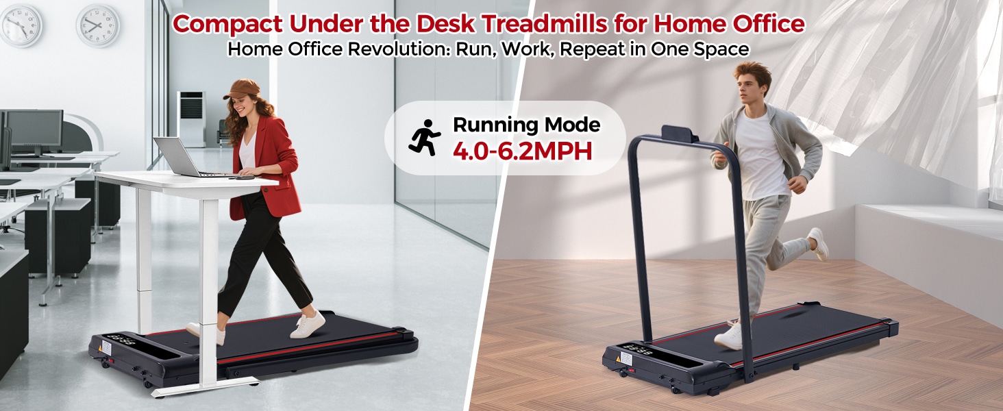 SUOUER Compact Walking Pad Treadmill with Handle Bar