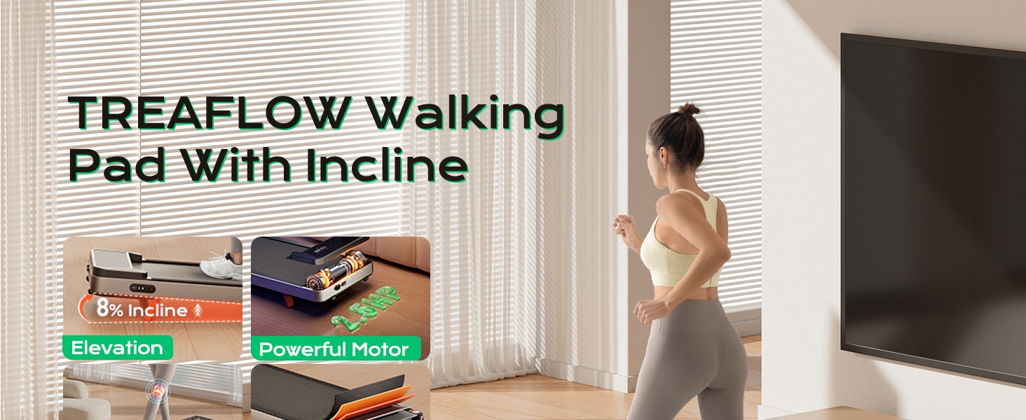 TREAFLOW Walking Pad Treadmill with Incline
