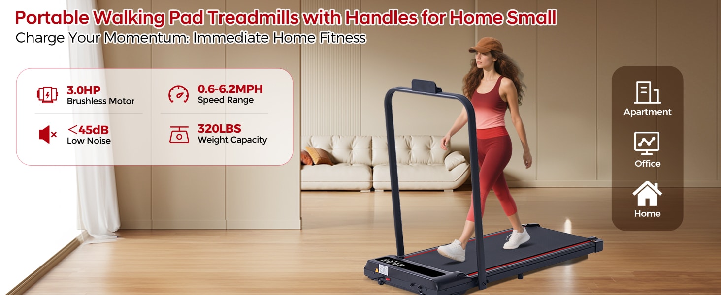 SUOUER Compact Walking Pad Treadmill with Handle Bar