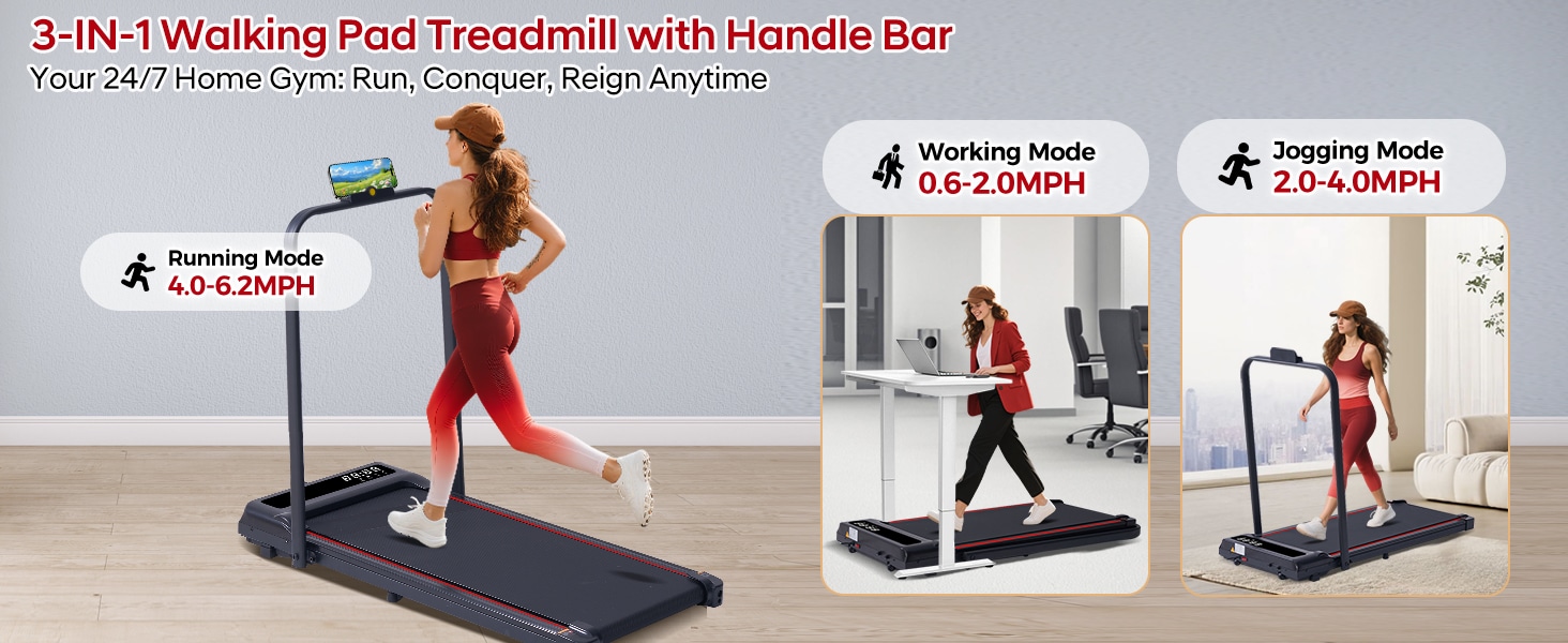 SUOUER Compact Walking Pad Treadmill with Handle Bar