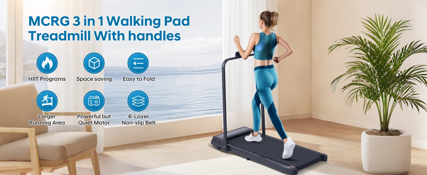 MCRG Walking Pad Treadmill with Handle Bar