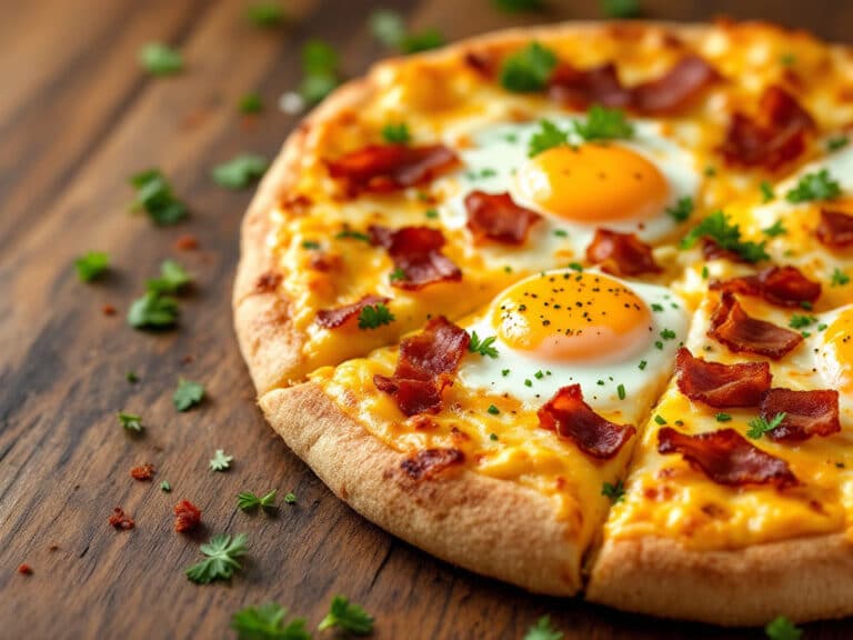 low carb breakfast pizza with eggs and bacon
