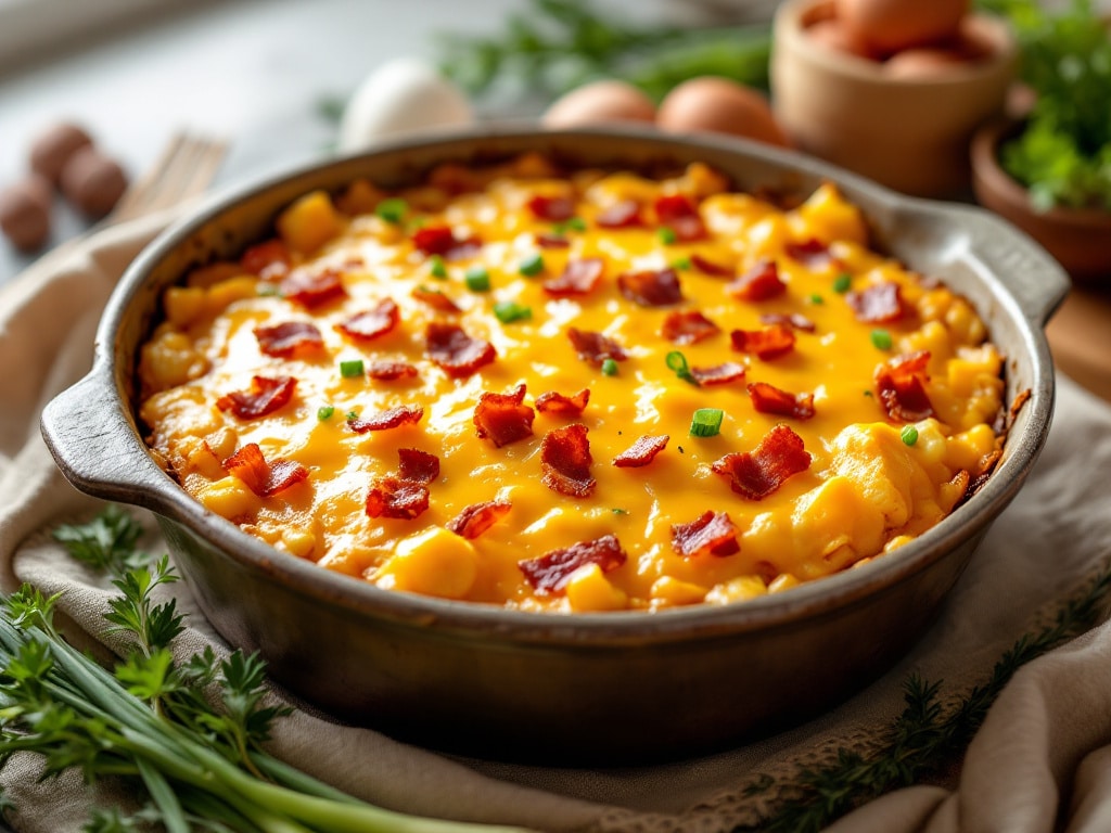 breakfast casserole with bacon and cheddar