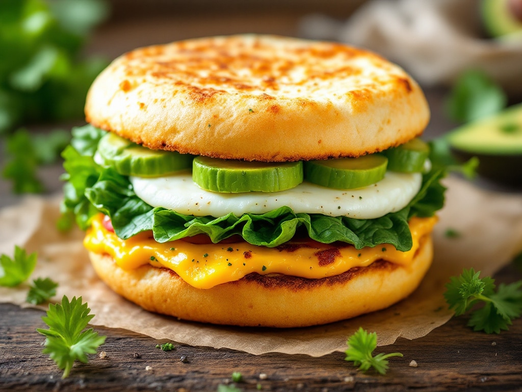 low carb breakfast sandwich on egg “buns”