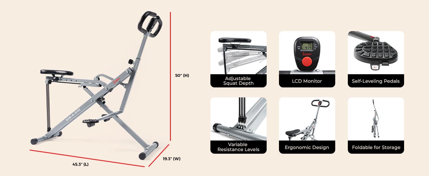 Sunny Health & Fitness Smart Row-N-Ride Glute & Leg Trainer