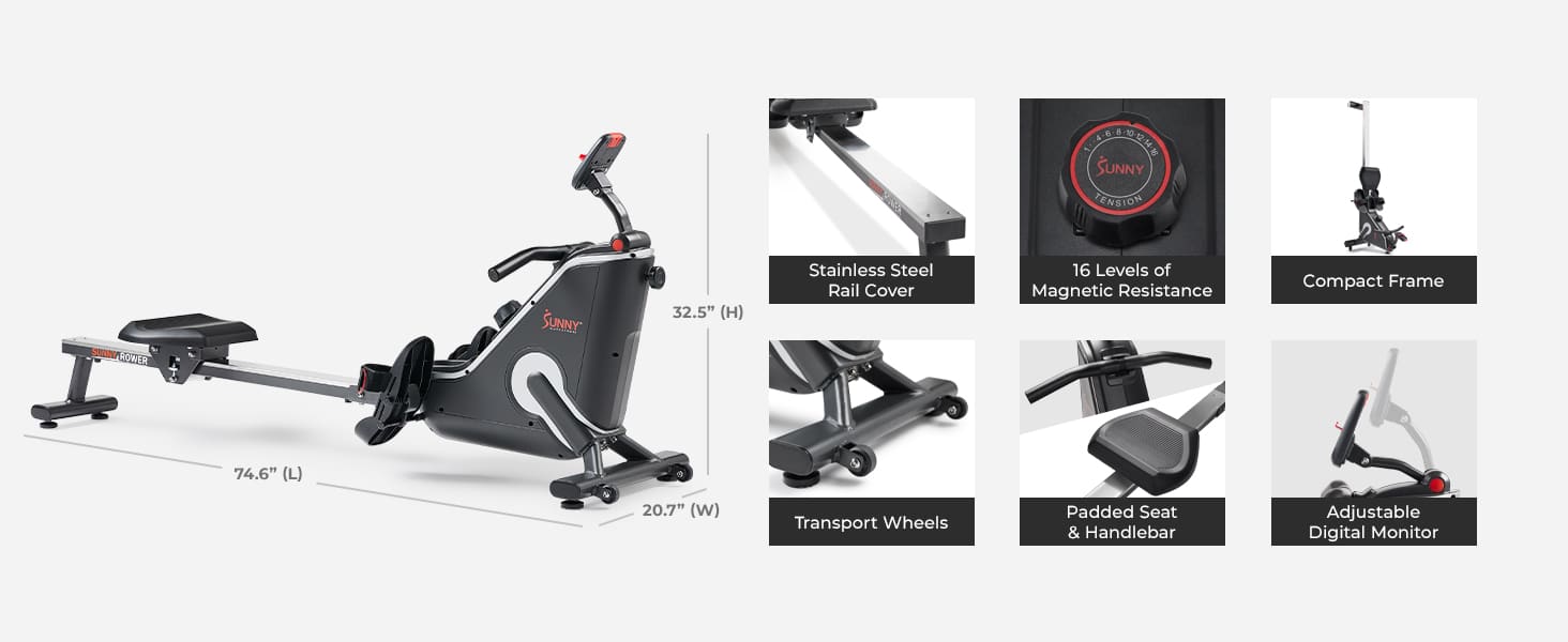 Sunny Health & Fitness Smart Compact Magnetic Rowing Machine