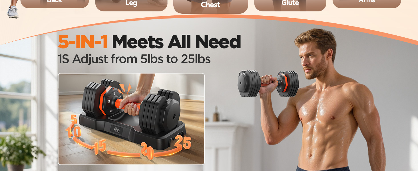 LifeOG Adjustable Dumbbells Set 25LBS Pair
