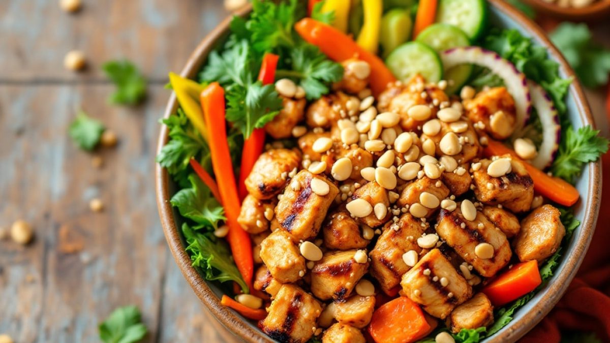 peanut chicken protein bowl